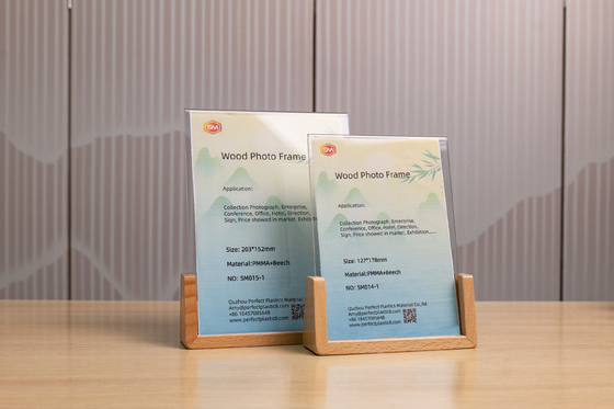 kaufen DIY Transparent Tisch Stehend U-förmige Acryl Foto Rahmen Mit Walnuss Buche Holz Basis online manufacture