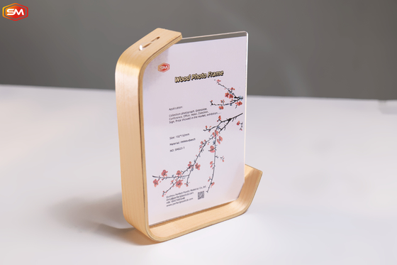 kaufen Schöne natürliche L-Form Anzeige 7 Zoll Acryl klares Bild Foto-Rahmen mit Holzbasis online manufacture