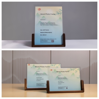 kaufen 4x6 doppelseitiges Acrylfotoraum mit braunem Holz für Hochzeit online manufacture