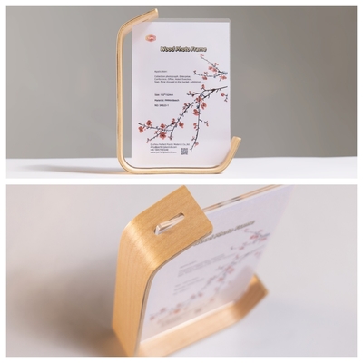 Neues Produkt Klarer L-förmiger Acryl-Fotographie-Rahmen mit Werbeplakat auf Holzbasis