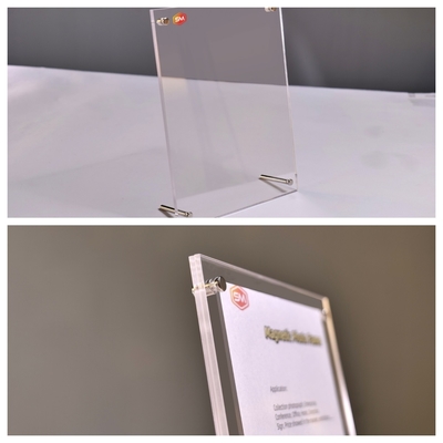 Frei stehende doppelseitige transparente Tischanzeige Schwimmbarer Acryl-Fotohalterrahmen