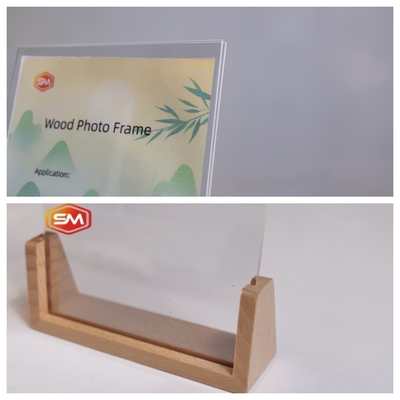 Personalisierte Bilddarstellungsrahmen mit Acrylplatte und Holzbasis